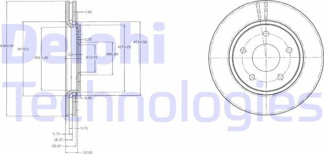 Тормозной диск Delphi передний для Dodge Journey I 2008-2026. Артикул BG4212
