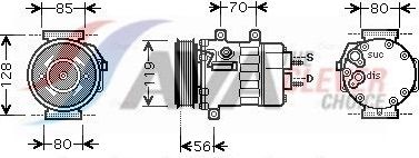 Компрессор кондиционера AVA для Peugeot 807 I 2002-2014. Артикул CNK253