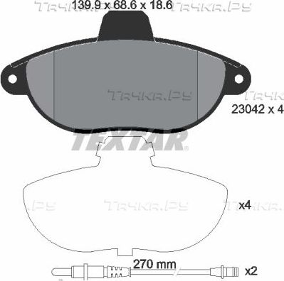 Тормозные колодки Textar передние для Citroen Evasion 1997-2002. Артикул 2304201