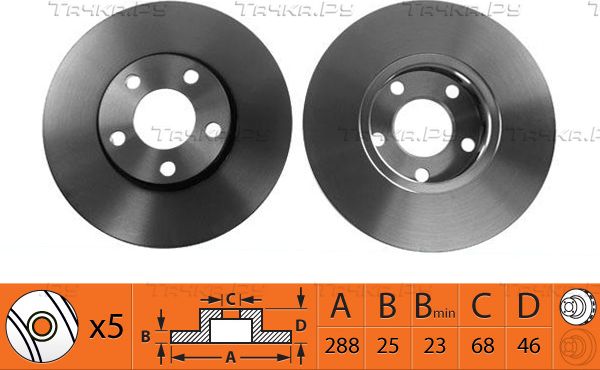 Тормозной диск NiBK передний для Volkswagen Passat B5 1996-2005. Артикул RN1050