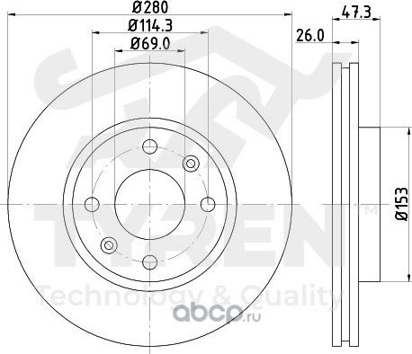 Тормозной диск (Tyren). Артикул TYR1015631