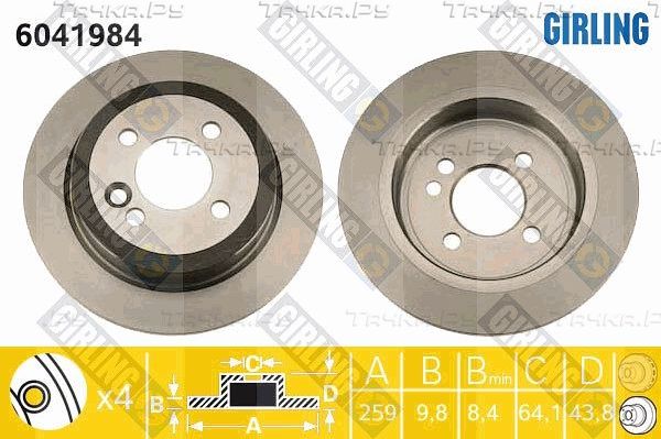 Тормозной диск Girling задний для MINI Clubman I (R55) 2007-2014. Артикул 6041984