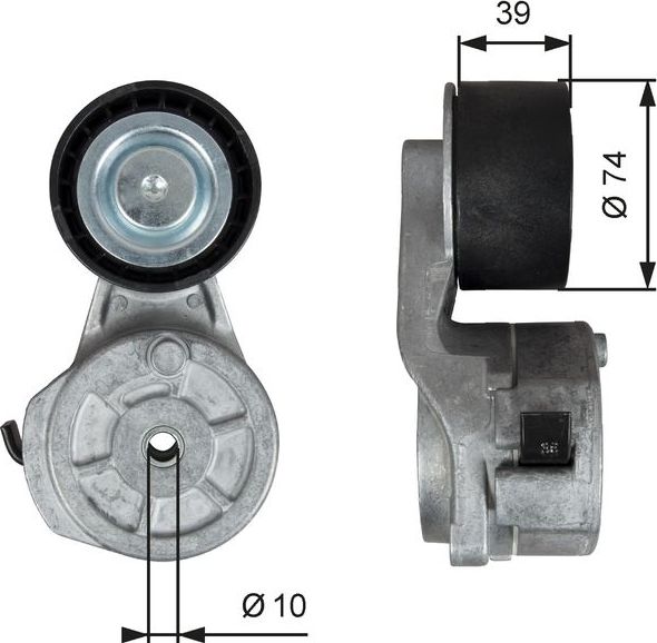 Натяжной ролик (натяжитель) приводного клинового зубчатого ремня Gates (Металл). Артикул T38706