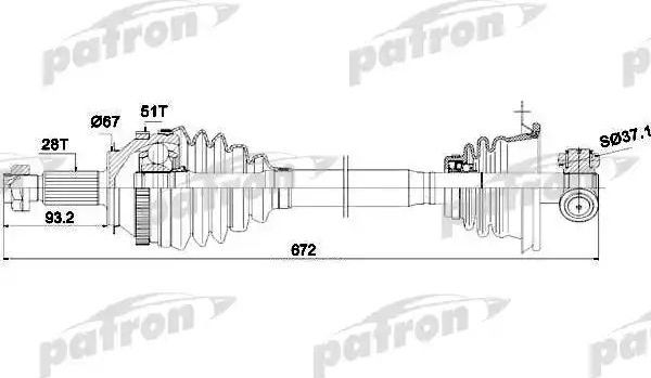 Полуось (привод в сборе, приводной вал) Patron. Артикул PDS1407