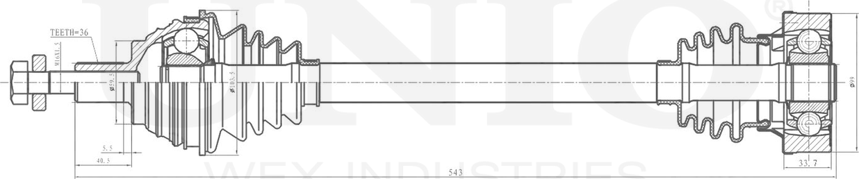 Вал приводной (Unio). Артикул CVJ-10120