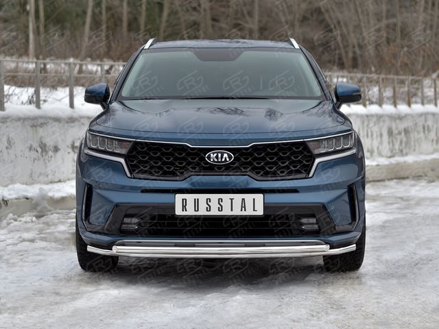 Защита RusStal переднего бампера d42 секции-d42 дуга для Kia Sorento IV 2020-2026. Артикул KSORZ-004013