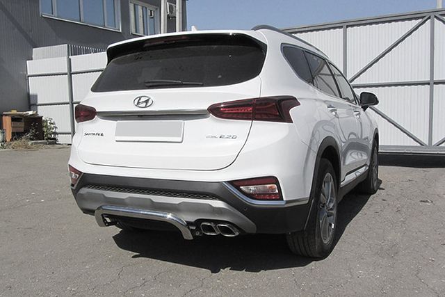 Защита Slitkoff заднего бампера d57 скоба для Hyundai Santa Fe IV 2018-2026. Артикул HSFT18-008