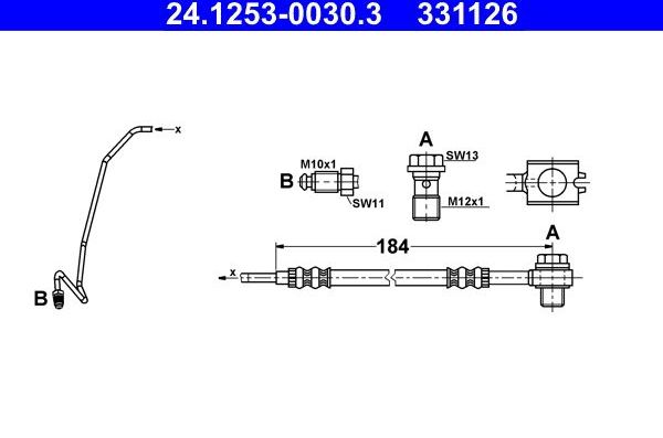 Тормозной шланг ATE задний левый для Skoda Superb I 2001-2008. Артикул 24.1253-0030.3