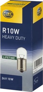 R10W 24V-10W (BA15s) (вибростойкая) Heavy Duty Hella HEAVY DUTY EXPERT LONGER LIFETIME, VIBRATION RESISTANT. Артикул 8GA 002 071-271