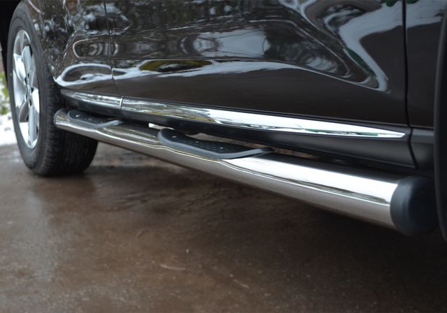 Защита порогов RusStal труба d76 с накладками (вариант 2) для Nissan Murano Z51 2010-2015. Артикул NMT-0103182