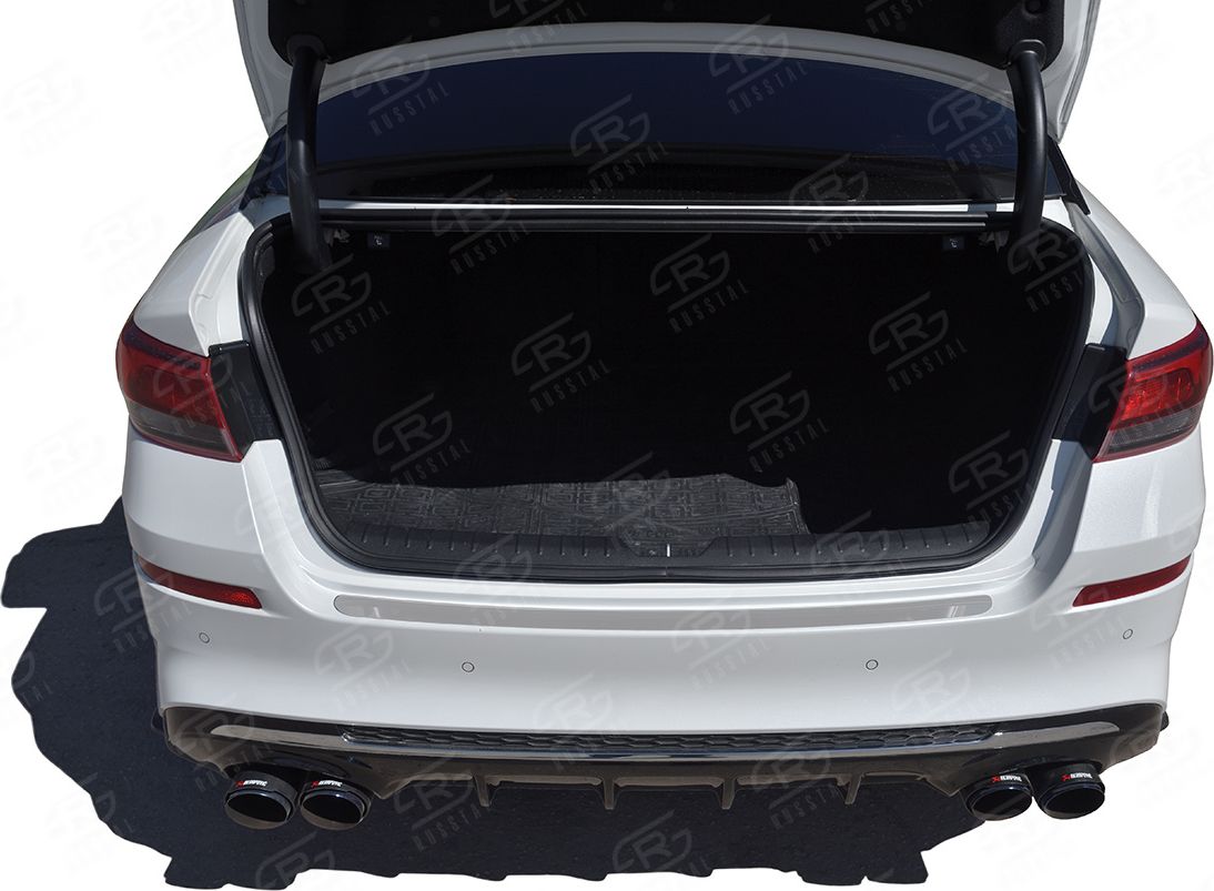 Накладка RusStal на задний бампер (лист нерж., зеркальный) для Kia Optima JF 2015-2026. Артикул KIAON-003430