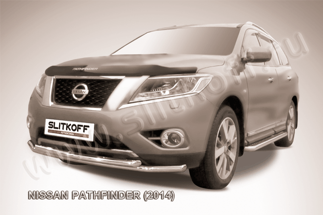 Защита Slitkoff переднего бампера d57/57 двойная для Nissan Pathfinder R52 2014-2026. Артикул NIP14-005