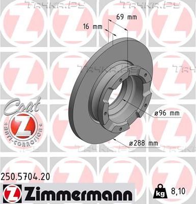 Тормозной диск Zimmermann Coat Z задний для Ford Transit VIII 2019-2026. Артикул 250.5704.20