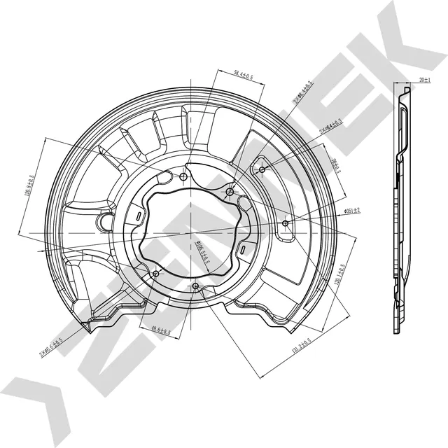 Защита тормозного диска задняя левая MERCEDES  C-CLASS (W204) 2007-2015, E-COUPE (Zennek). Артикул DCD0029