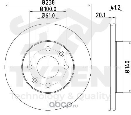 Тормозной диск (Tyren). Артикул TYR1017351