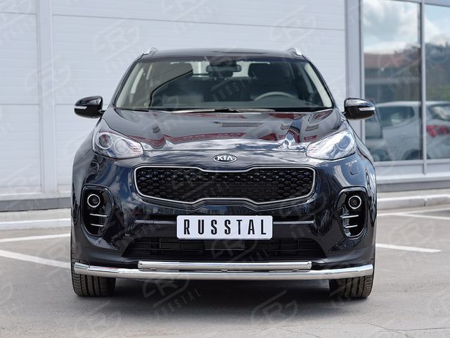 Защита RusStal переднего бампера d63 секция-d42 дуга для Kia Sportage IV 2016-2018. Артикул KSZ-002285