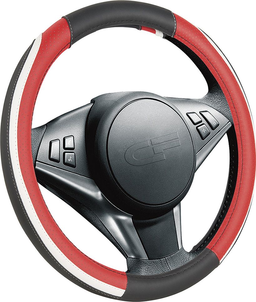 Оплётка на руль CarFashion Step (размер M, экокожа, цвет ЧЕРНЫЙ/КРАСНЫЙ/БЕЛЫЙ/БЕЛЫЙ/ЧЕРНЫЙ/БЕЛЫЙ). Артикул 31300