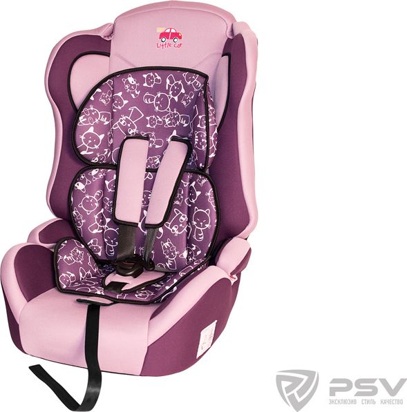 Автокресло детское PSV Little Car Comfort, 9-36кг. Коты-фиолетовый. Артикул 124498
