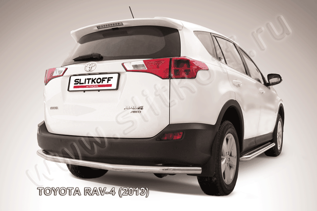 Защита Slitkoff заднего бампера d57 длинная для Toyota RAV4 IV 2013-2015. Артикул TR413-010