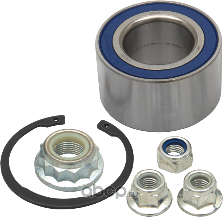 Подшипник ступицы, комплект, передний, подшипник, стопорное кольцо, гайка - 4 шт., SKODA Octavia I (Hola). Артикул NB771