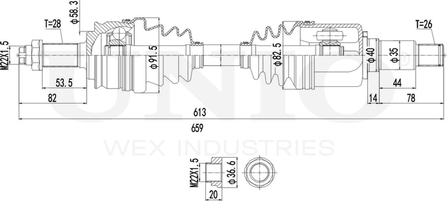 Вал приводной (Unio). Артикул CVJ-10048