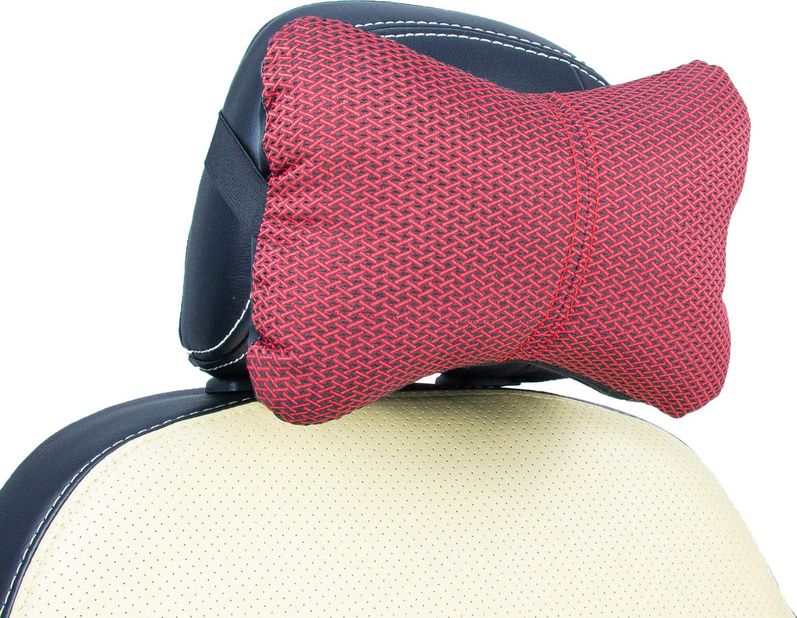 Подушка под шею CarFashion ортопедическая Экокожа/жаккард, цвет Черный/Красный/Красный. Артикул 41075