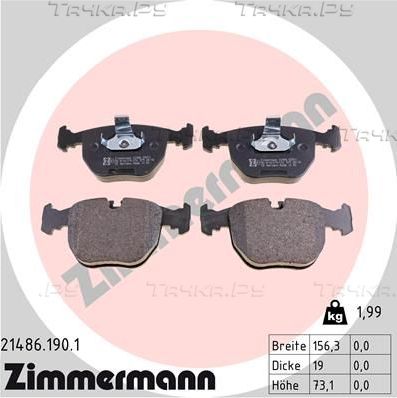 Тормозные колодки Zimmermann передние для BMW X5 I (E53) 2000-2006. Артикул 21486.190.1