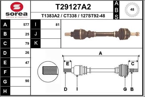 Полуось (привод в сборе, приводной вал) EAI. Артикул T29127A2