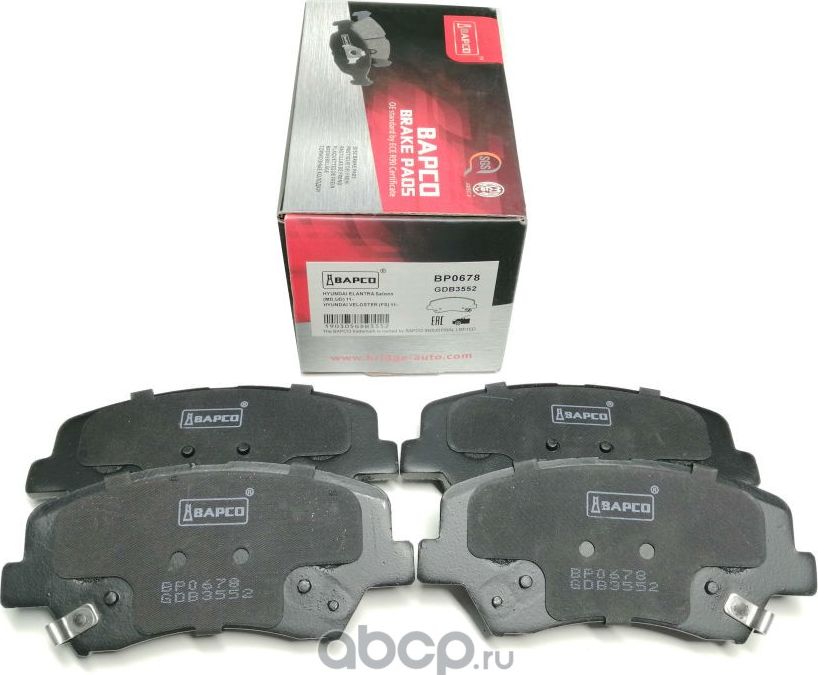 Колодки тормозные дисковые пер. HYUNDAI ELANTRA(MD,UD) 11 (Bapco) Bapco. Артикул BP0678