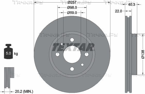 Тормозной диск Textar Pro. Артикул 92069603