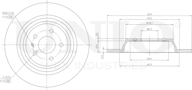 Диск тормозной задний Ford Mondeo V 14-, Kuga II 12- (Unio). Артикул BRD-20195