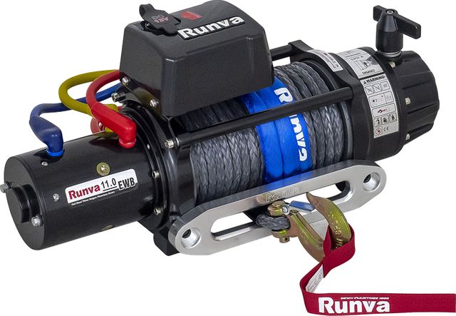Лебёдка электрическая 12V Runva 11000 lbs 5000 кг (влагозащищенная) синтетический трос. Артикул EWB11000SSR