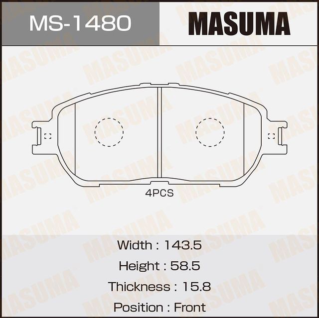 Тормозные колодки Masuma передние для Lexus ES III 2001-2006. Артикул MS-1480