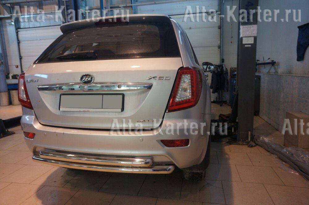 Защита Can-Otomotive заднего бампера (двойная d60/60) для Lifan X60 2013-2016. Артикул LIX6.55.8884