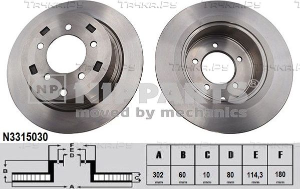 Тормозной диск Nipparts задний для Mitsubishi ASX I 2010-2026. Артикул N3315030
