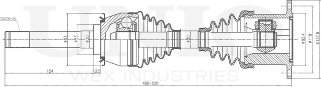 Вал приводной (Unio). Артикул CVJ-10014