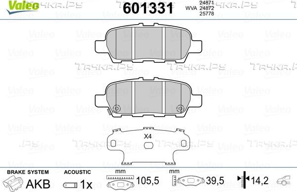 Тормозные колодки Valeo задние для Infiniti M III 2008-2010. Артикул 601331