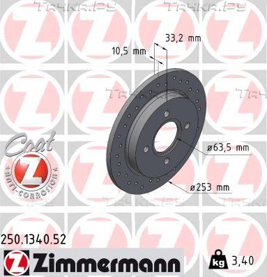 Тормозной диск Zimmermann SPORT Z. Артикул 250.1340.52