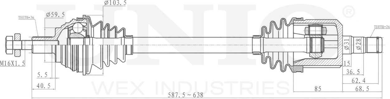 Вал приводной (Unio). Артикул CVJ-10029