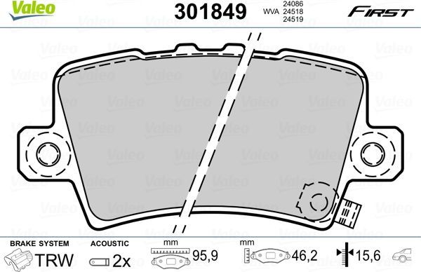 Тормозные колодки Valeo First. Артикул 301849