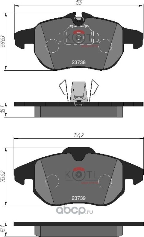 Колодки тормозные дисковые передние к-т OPEL SIGNUM 03>/VECTRA C 1.6-3.0/ASTRA H V (Kotl) Kotl. Артикул 1657kt