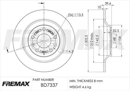 Тормозной диск Fremax задний для Mazda MX-30 I 2020-2026. Артикул BD-7337