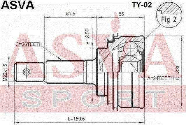 Шрус наружный (граната) Asva передний для Toyota Celica V (T180) 1989-1994. Артикул TY-02