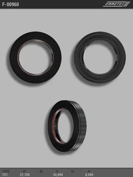 Сальник 27,70/42,00*8,50 тип 7V1 (Emmetec). Артикул F00960