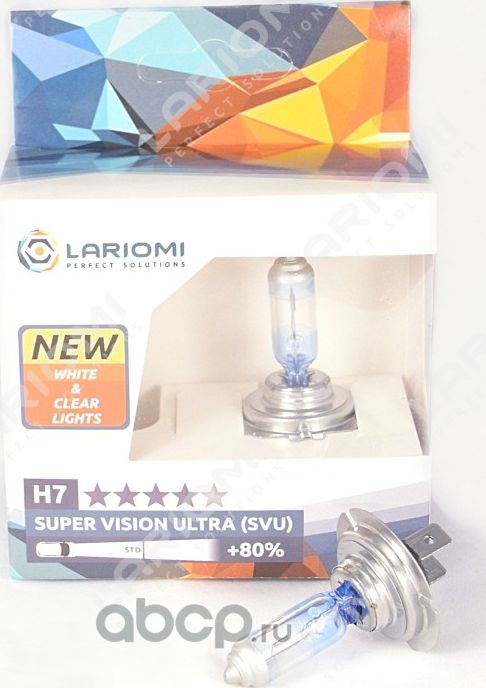 ЛАМПА ГАЛОГЕННАЯ H7 12V 55W PX26D SUPER VISION ULTRA 80 КОРОБКА 2 ШТ (Lariomi). Артикул LB1109SVU