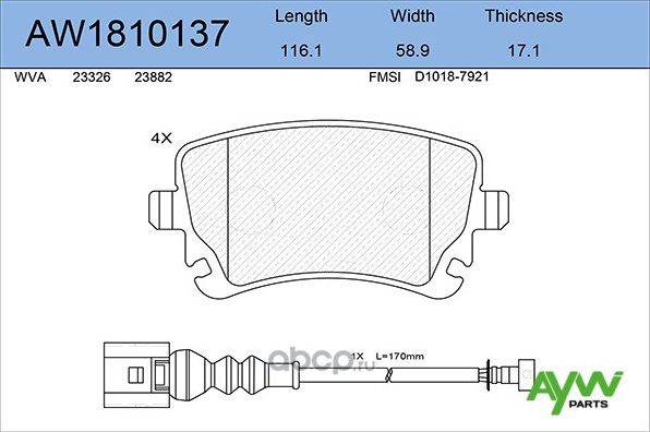 Колодки тормозные задние AUDI A4 03-08/ A6 04-11/ A8 03-10/VW Transporter V 03 (Aywiparts). Артикул AW1810137