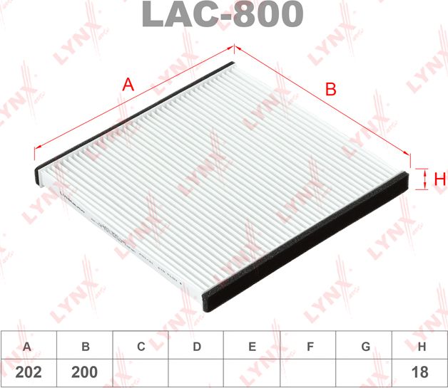 Салонный фильтр LYNXauto. Артикул LAC-800