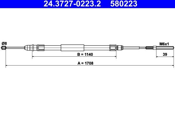 Трос ручника (тросик ручного тормоза) ATE. Артикул 24.3727-0223.2