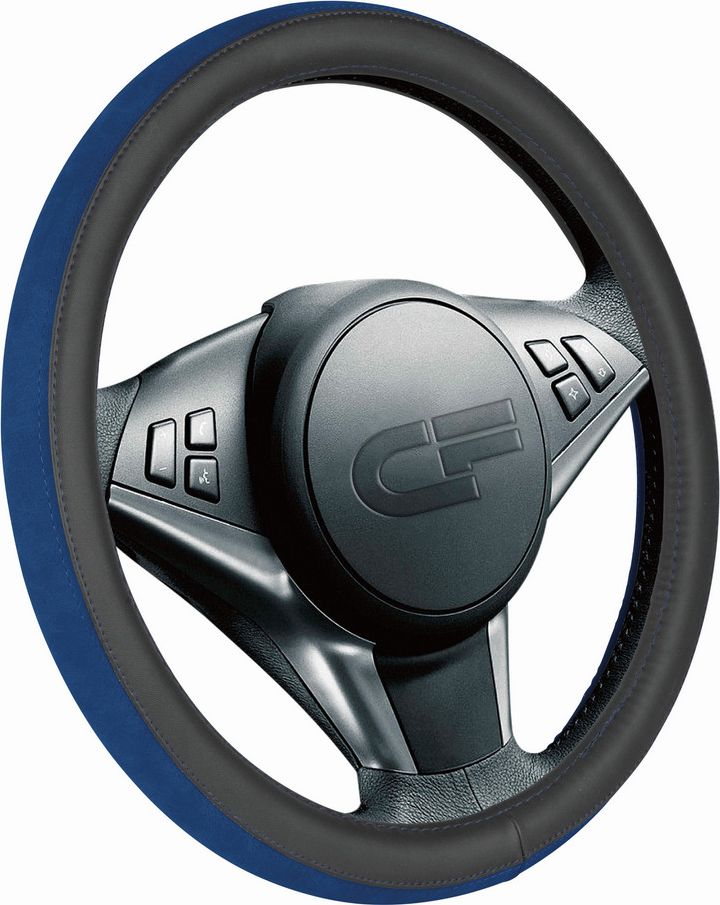 Оплётка на руль CarFashion Flip (размер M, экокожа, цвет ЧЕРНЫЙ/СИНИЙ/СИНИЙ). Артикул 31317