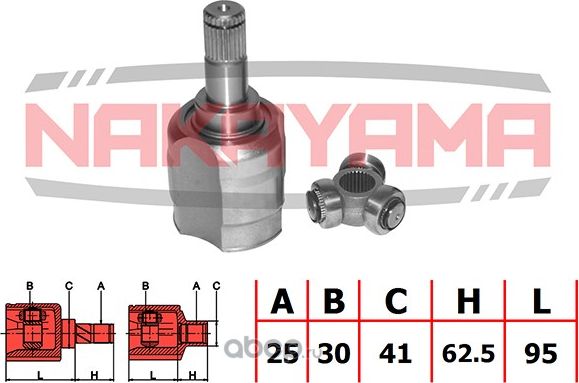 ШРУС внутр. к-кт MITSUBISHI LANCER CS 00-09, LANCER/MIRAGE CJ/CK 95-03 (25x30x15 (Nakayama). Артикул NJ7052NY